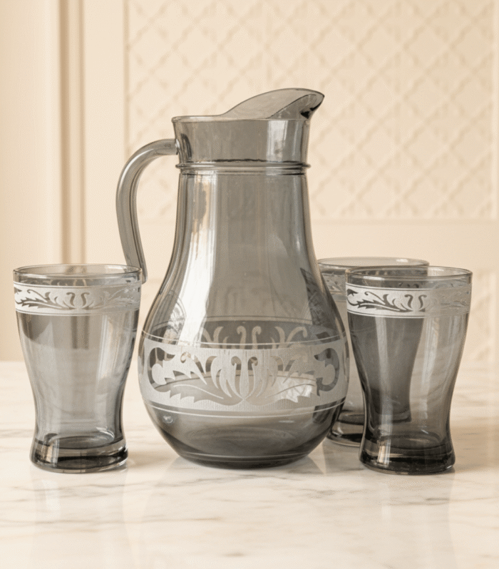 Smoky Black Designer Water Set with Glasses